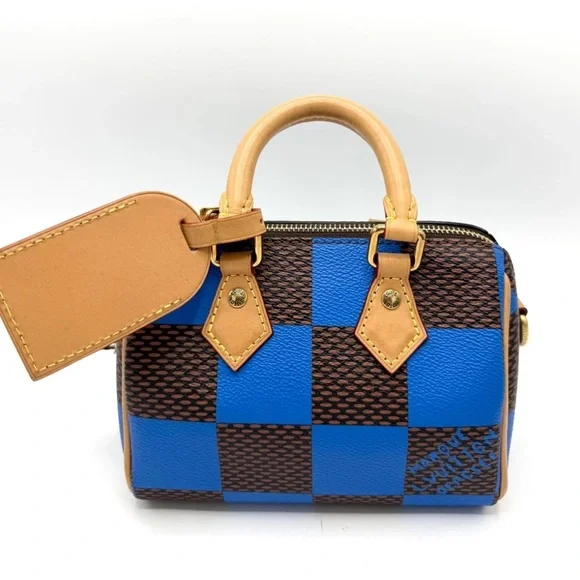 Louis Vuitton Speedy 18 Damier Pop Blue Mini Bag Pharrell Era Strap Lock Key - Picture 12 of 12